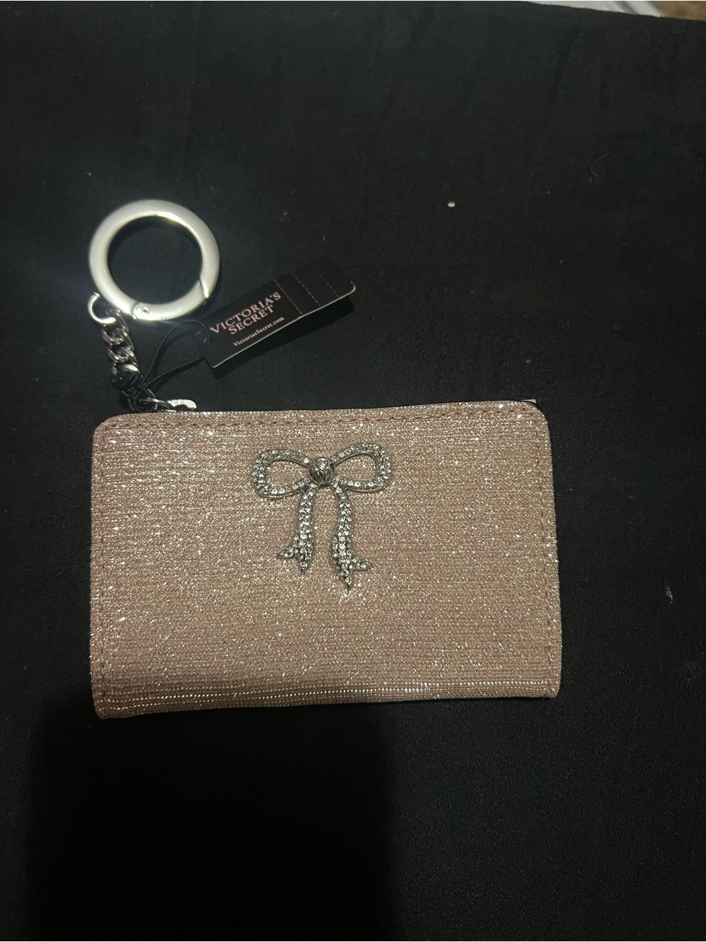 Victoria's Secret Rose Gold Glitter Bow Keyring Wallet
